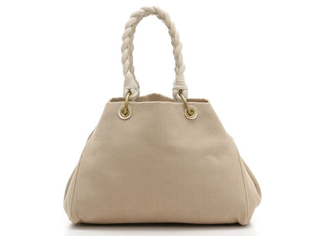 BOTTEGA VENETA Shoulder Tote Bag Beige Cream Canvas Calfskin